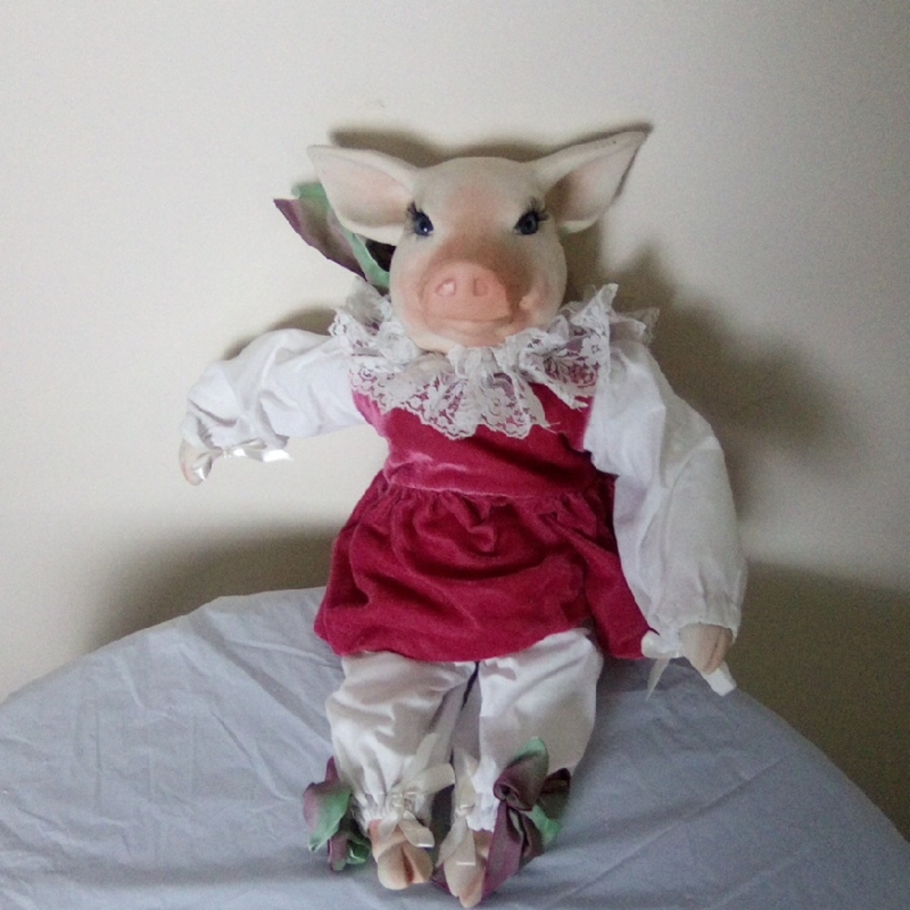 Charming Pink Piglet Plush with Lace Outfit PORCELAIN